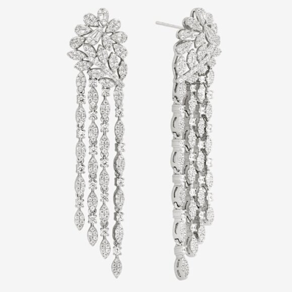 NEW~ Anthropologie SHASHI "Fleurir Drop" Pavé Crystal Fringe & Flower Earrings - Picture 3 of 15